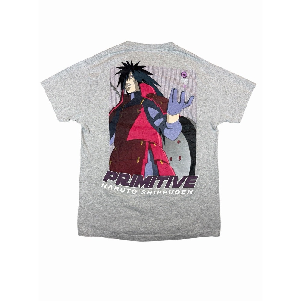 Primitive x Naruto Shippuden Madara Uchiha T Shirt Mens L Gray Anime Graphic Tee